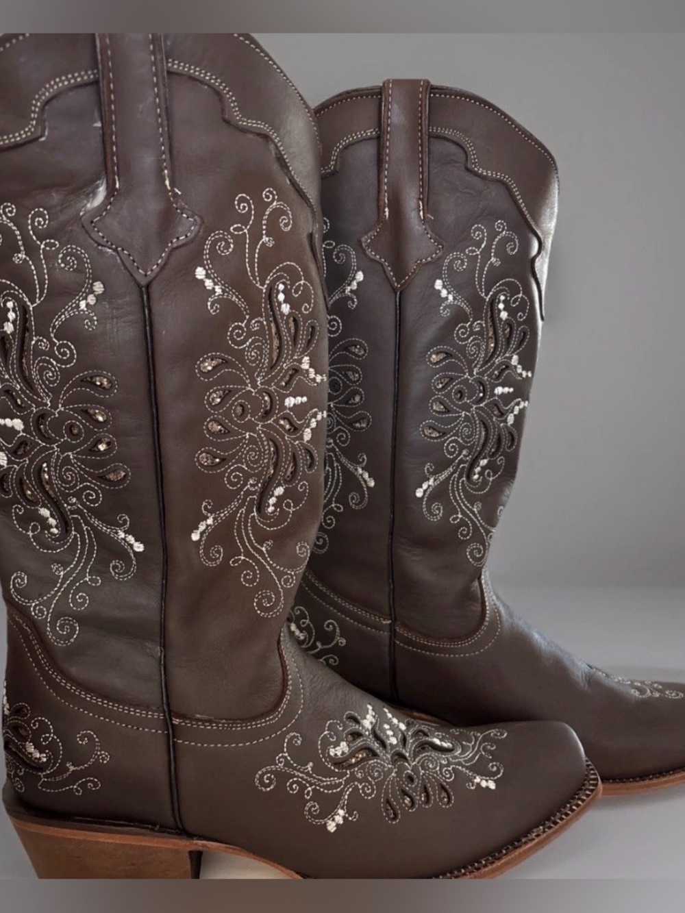 Tanner Mark Brown Pasadena Shimmer Cowgirl 100% Leather COWHIDE Boots MX26/W9